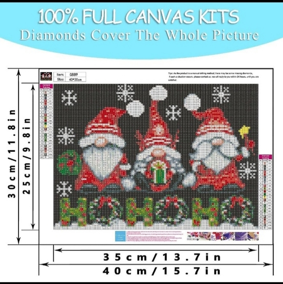 Holiday Winter Christmas Gnomes Red HoHoHo Diamond Painting Kit New - Picture 6 of 8
